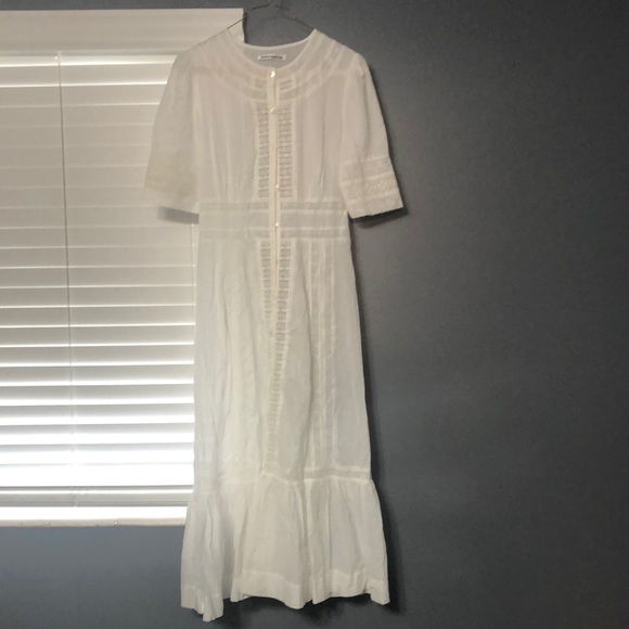 Reformation Oxford Sheer Lace Short Sleeve Button Front Maxi Dress in White - Picture 6 of 15